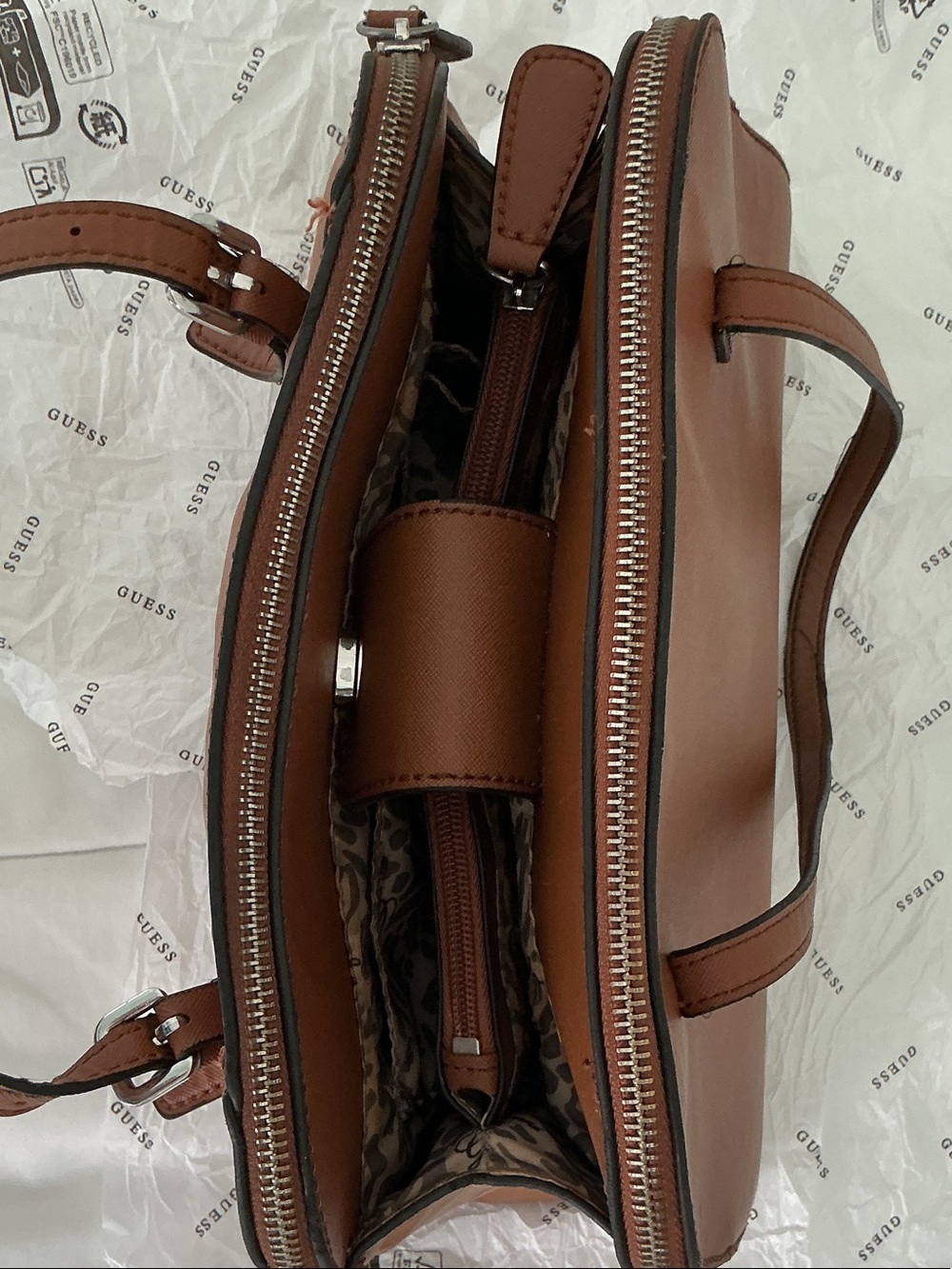 GUESS Brown Dual-Texture Tote - Picture 5 of 12